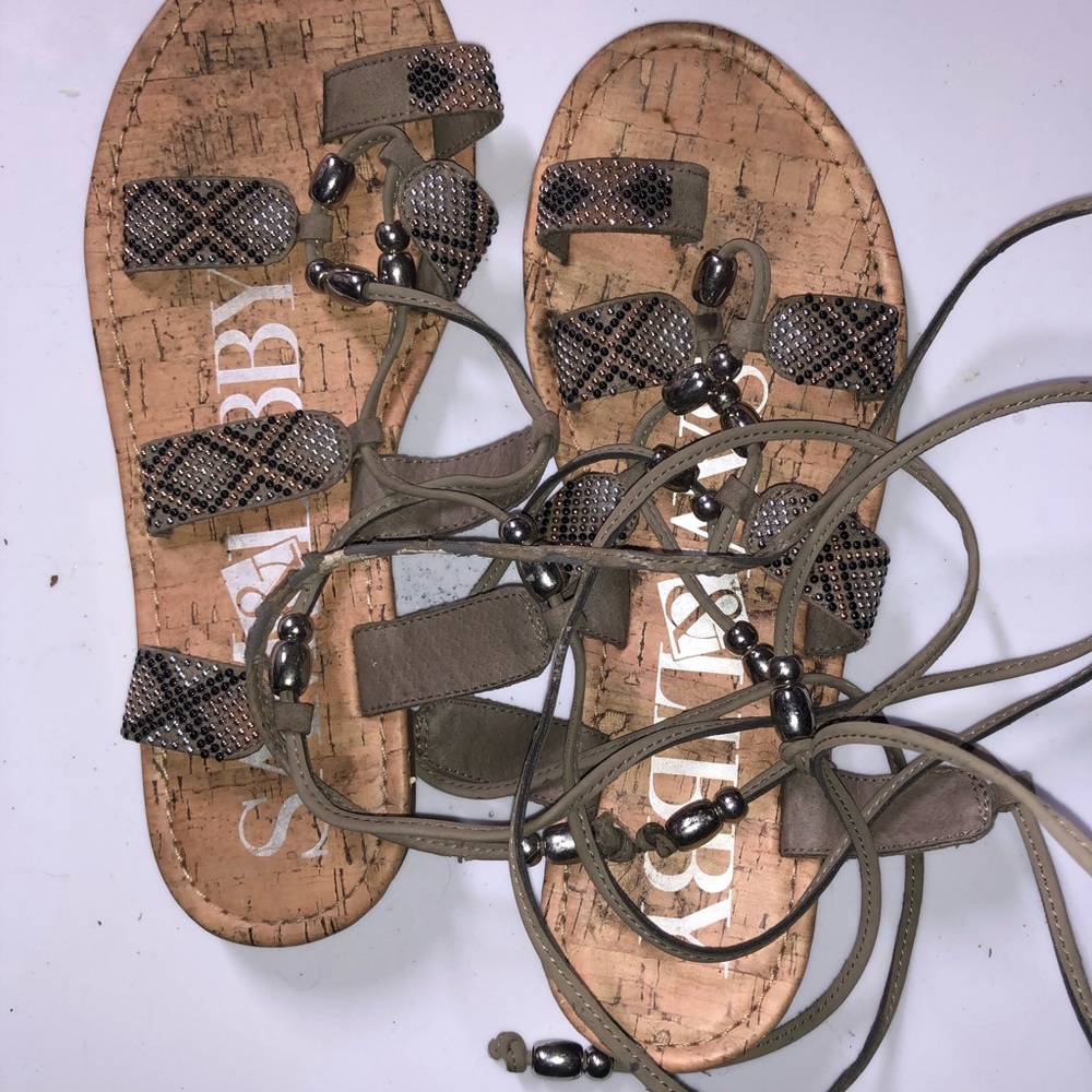 Lace up, beaded sandals